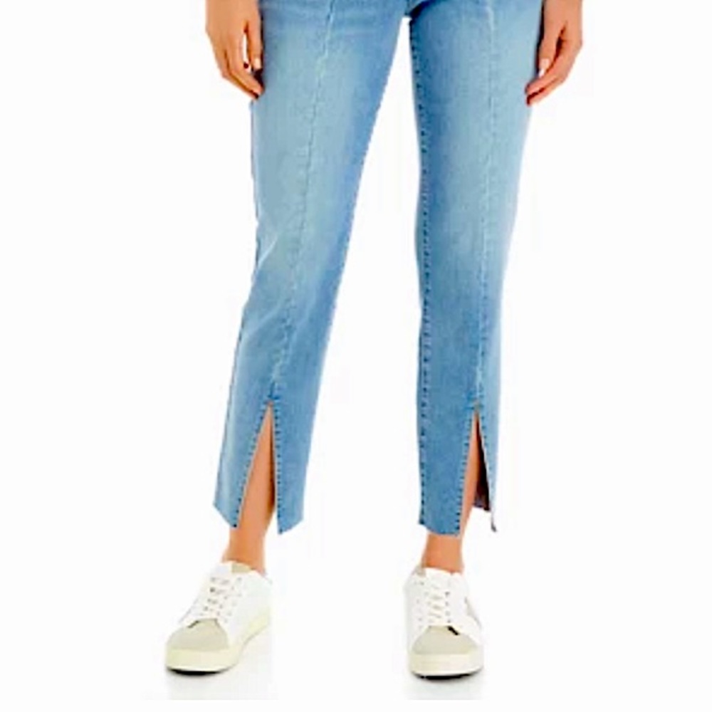 American Bazi Light Wash Blue Denim High Waist Split Hem Blue Skinny Jean